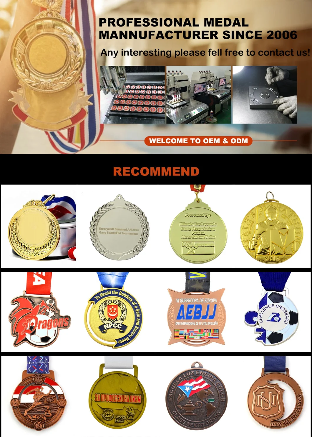 Most Popular Custom Souvenir Gift Metal Sport Trophy Medal with Ribbon