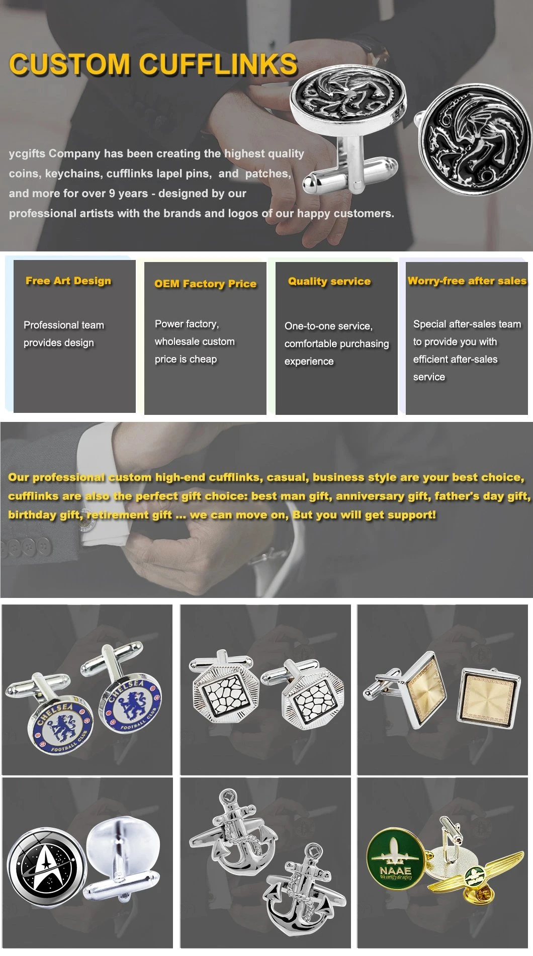China Artigifts Cufflink Manufacturer Supplier Customised Logo Metal Cuff Links Men Masonic Albizia Branches Cufflinks and Tie Clips with Box Packaging