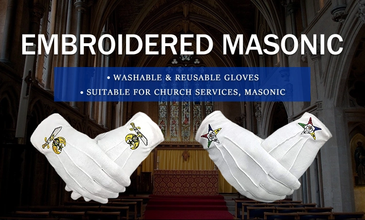 Reusable Shriner Symbol Masonic Formal Ceremonies Embroidered Craft Cotton Gloves