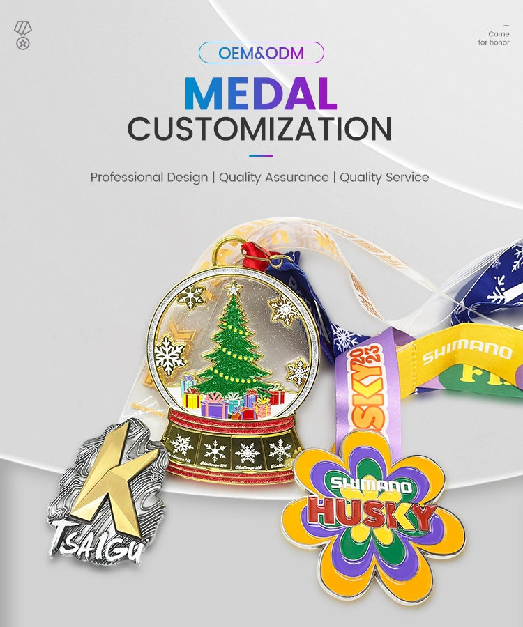 Custom Running Trophy Medals Sport Christmas Metal Trophies Ribbon Souvenir Marathon Medals Plaques Christmas Gift Neck Medal