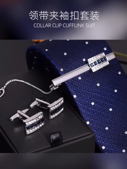 Cina all'ingrosso personalizzato OEM gioielli moda accessori di abbigliamento regalo camicia da uomo oro argento metallo fermacravatta vuoto set gemello con pietra in plastica / scatola di lusso