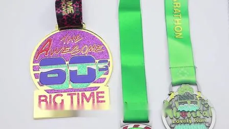 Promozione Running Finisher Fun Run Champion Sport personalizzati Lega metallica Smalto Logo 3D in rilievo Medaglie da competizione Medaglie con nastri medaglia